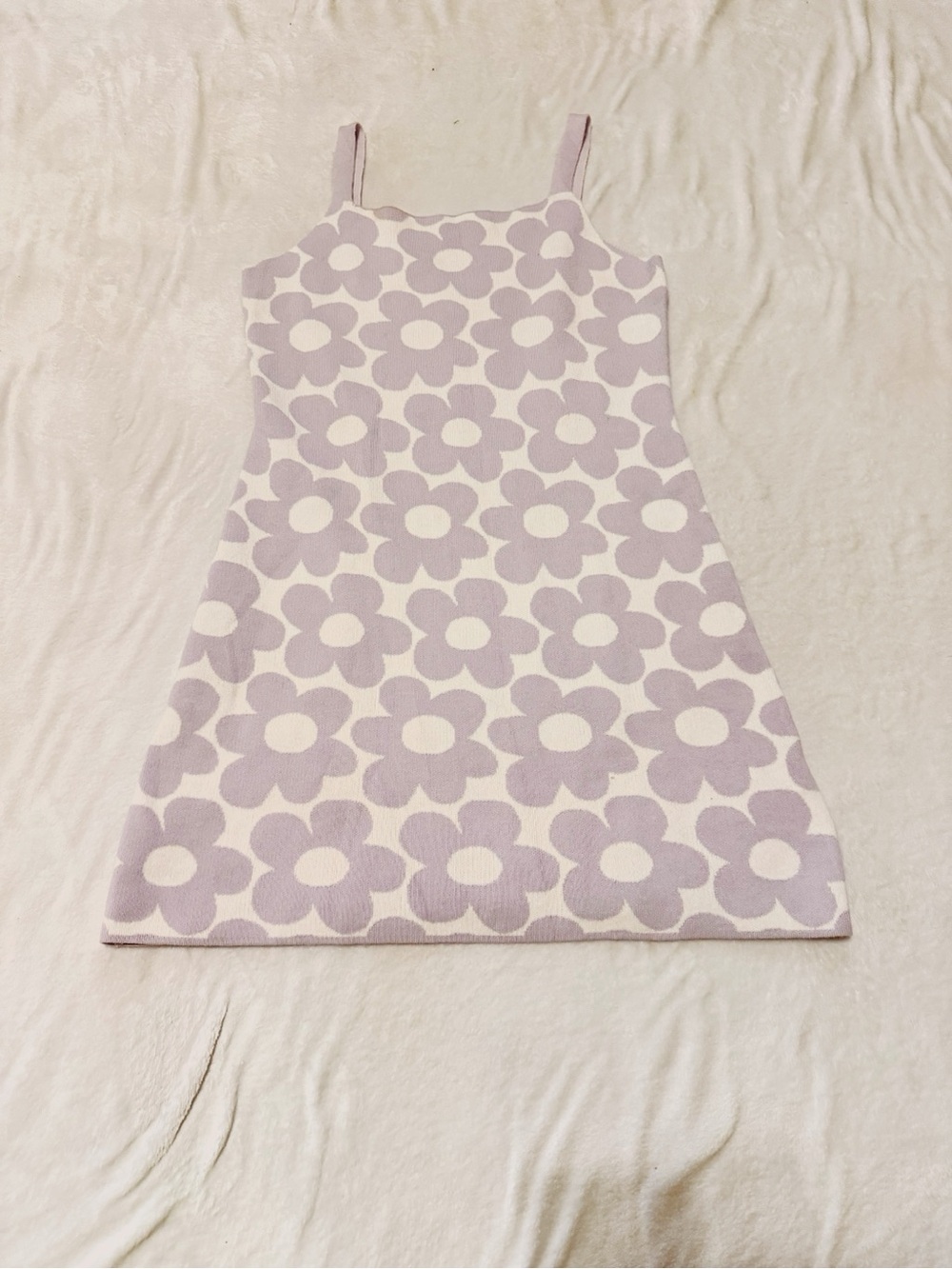 Lavender Floral Knit Mini Dress with Spaghetti Straps